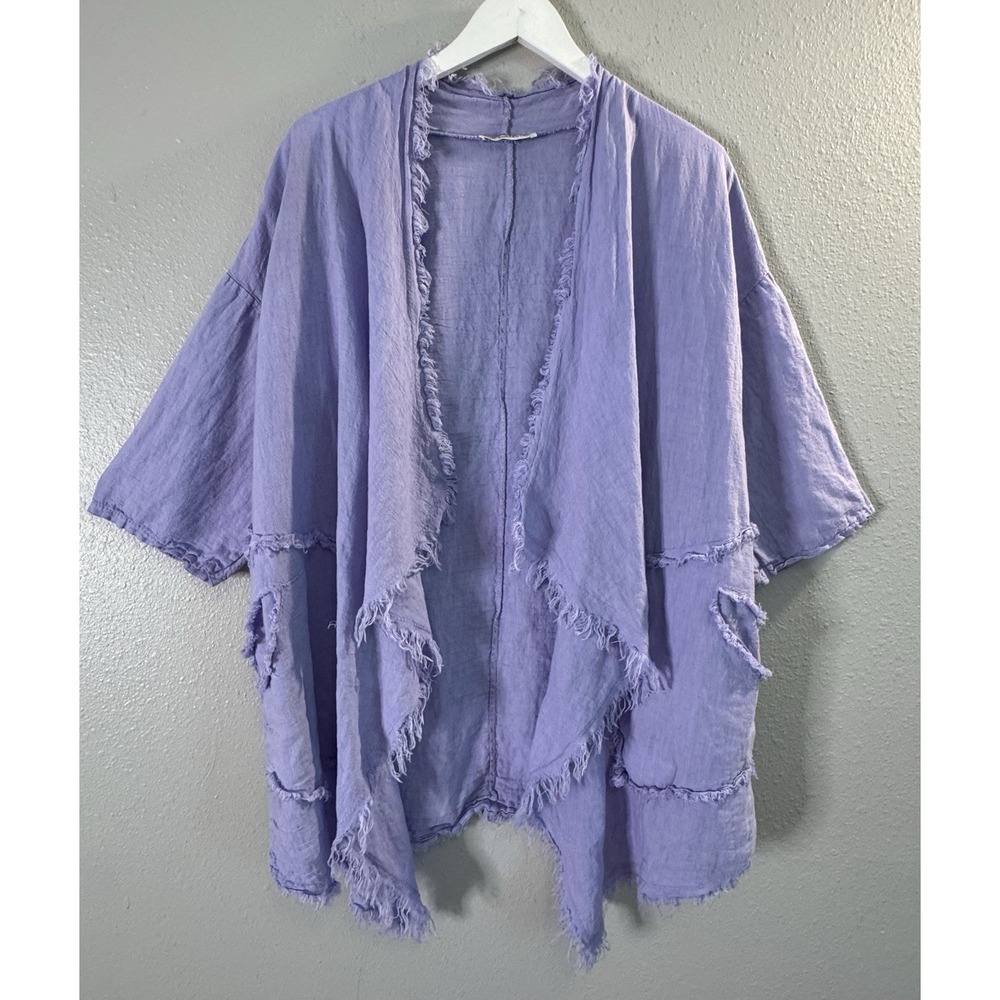 Italian Linen Lavender Waterfall Cardigan Jacket Open Front Boho Lagenlook OS